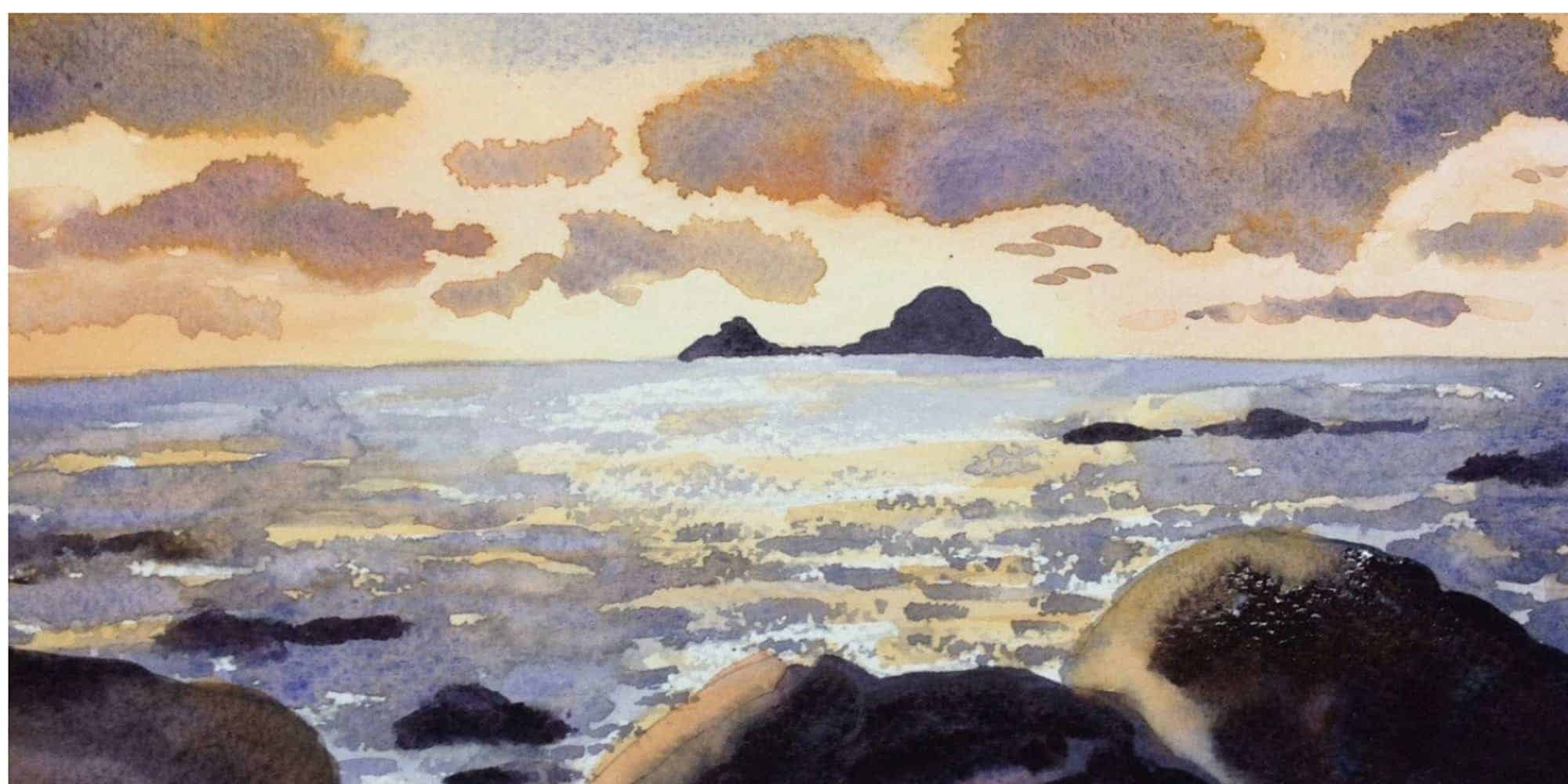 Watercolour painting of the sea